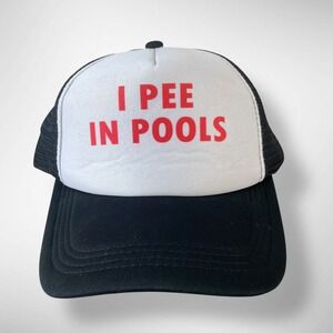I Pee In Pools Trucker Hat Funny Pool Party Snapback Mesh Cap Black White